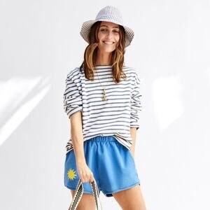 CLARE V X HEATHER TAYLOR HOME Serge Hat Womens Purple White Gingham Check NEW